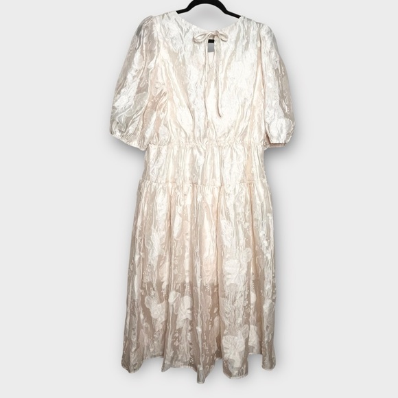 MOON RIVER Puff Sleeve Tiered Organza Pale Peach Midi Dress Size Large Feminjne - Picture 2 of 8